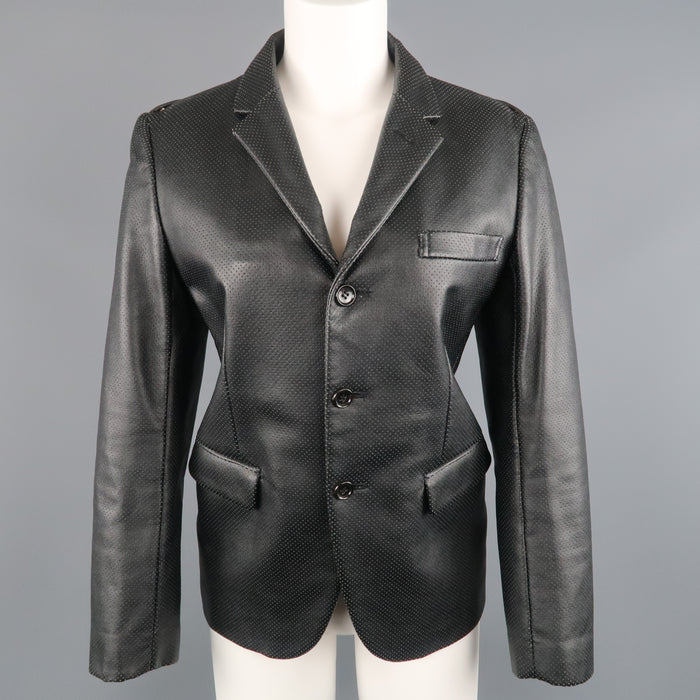COMME des GARCONS S Blazer negro de piel sintética perforada con solapa de muesca