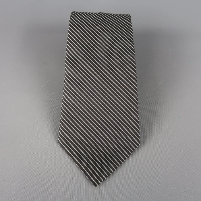 DIOR HOMME Black & Silver Diagonal Stripe Silk Tie