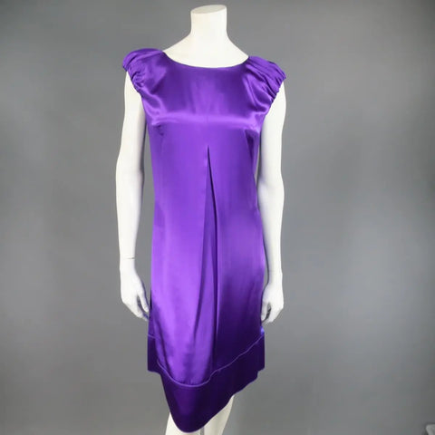 DOLCE & GABBANA Size 4 Purple Silk Satin A Line Short Puff Sleeve Cocktail Dress DOLCE & GABBANA
