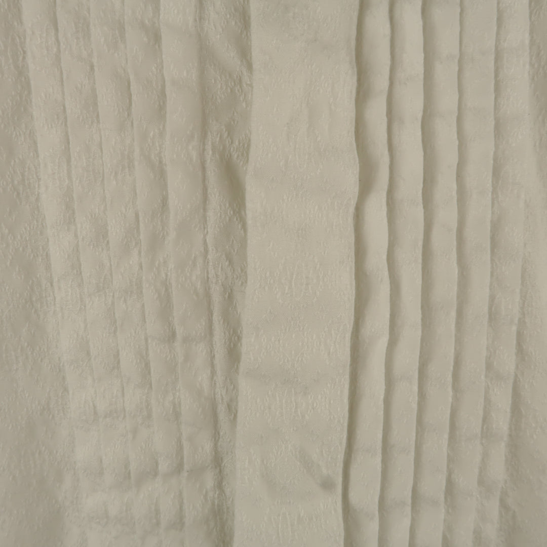 DRIES VAN NOTEN L White Jacquard French Cuff Pleated Front Long Sleeve Shirt