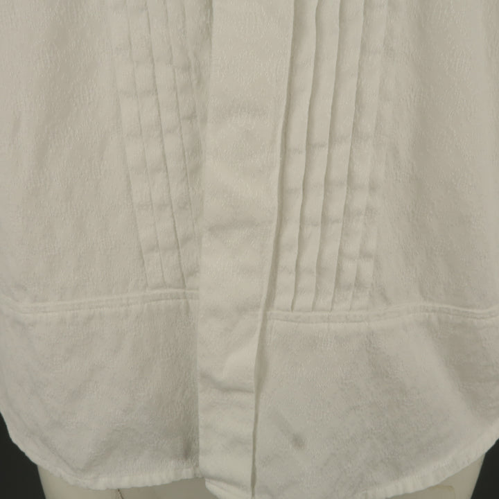 DRIES VAN NOTEN L White Jacquard French Cuff Pleated Front Long Sleeve Shirt