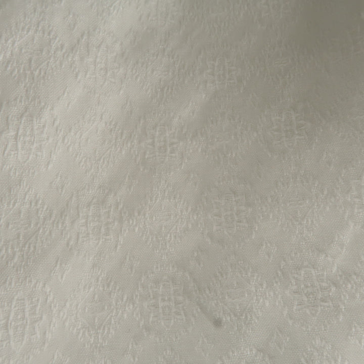 DRIES VAN NOTEN L White Jacquard French Cuff Pleated Front Long Sleeve Shirt