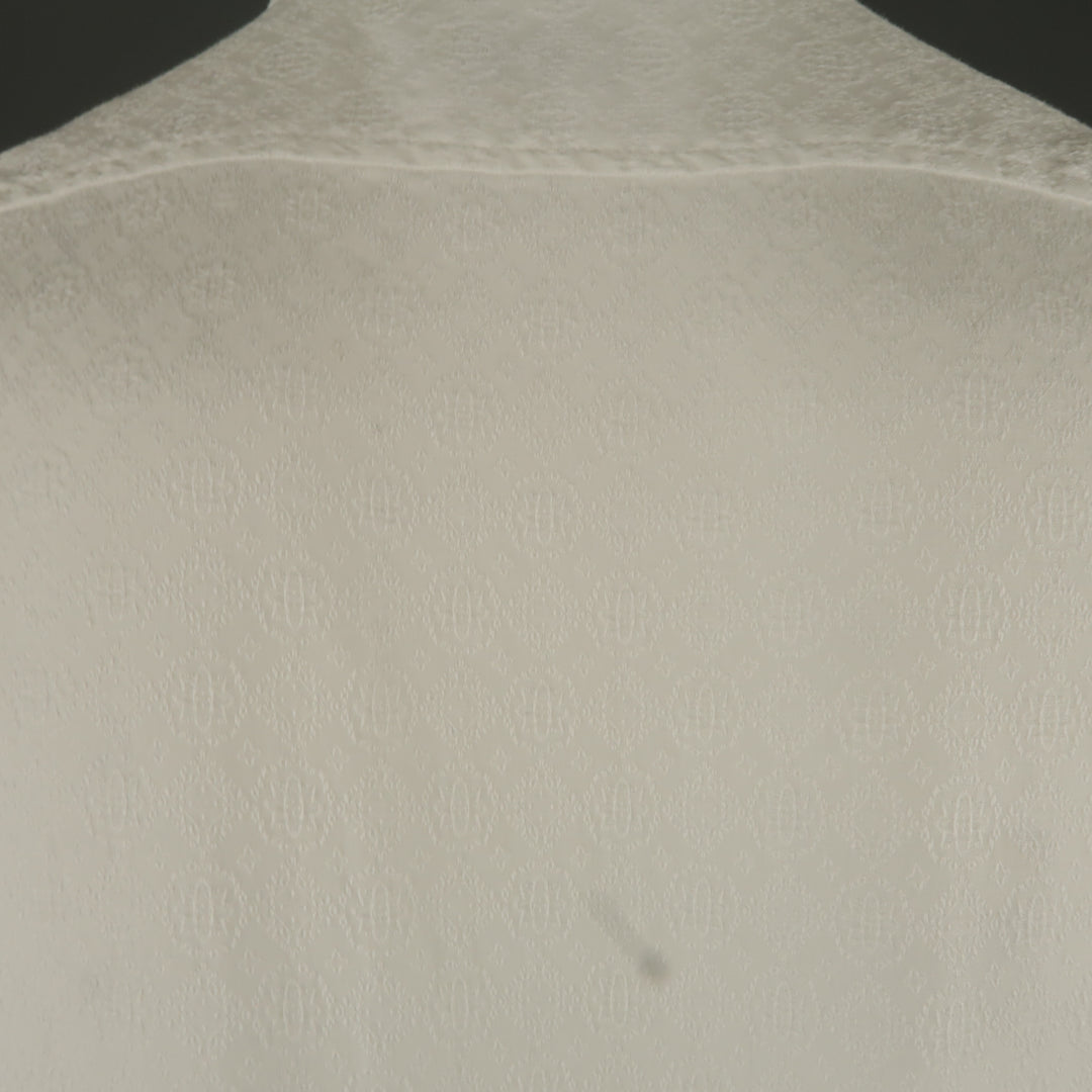 DRIES VAN NOTEN L White Jacquard French Cuff Pleated Front Long Sleeve Shirt
