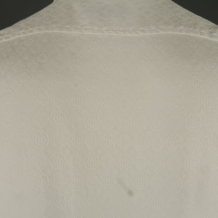 DRIES VAN NOTEN L White Jacquard French Cuff Pleated Front Long Sleeve Shirt