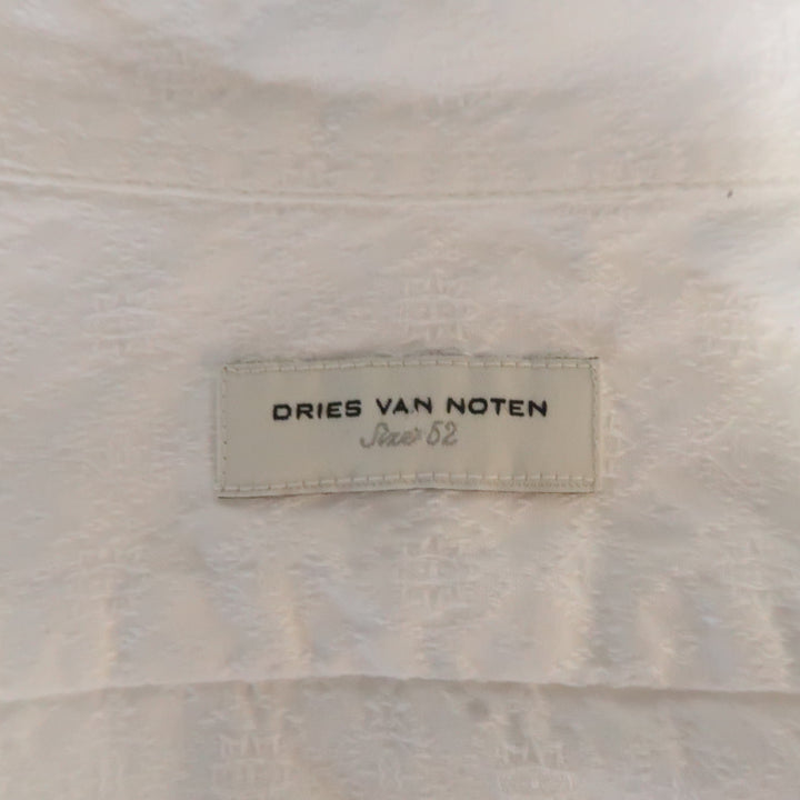 DRIES VAN NOTEN L White Jacquard French Cuff Pleated Front Long Sleeve Shirt