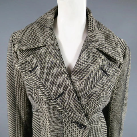 DRIES VAN NOTEN Size 8 Beige & Black Print Wool Pointed Lapel Jacket DRIES VAN NOTEN