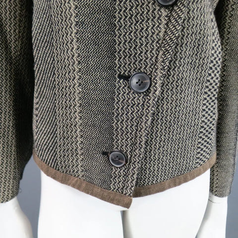 DRIES VAN NOTEN Size 8 Beige & Black Print Wool Pointed Lapel Jacket DRIES VAN NOTEN
