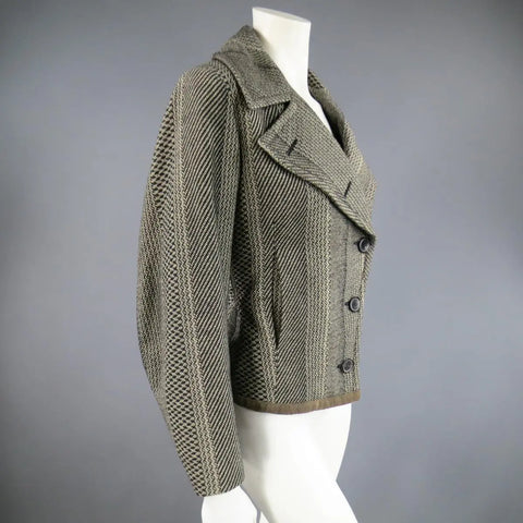 DRIES VAN NOTEN Size 8 Beige & Black Print Wool Pointed Lapel Jacket DRIES VAN NOTEN