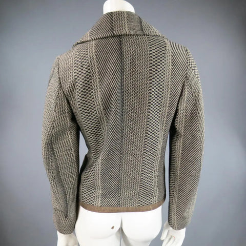 DRIES VAN NOTEN Size 8 Beige & Black Print Wool Pointed Lapel Jacket DRIES VAN NOTEN