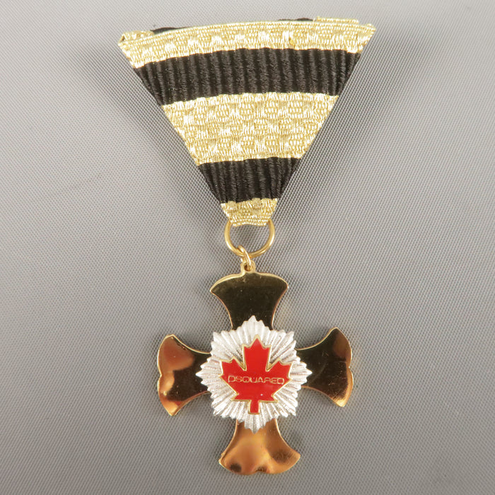DSQUARED2 Black And Gold Stripe Ribbon Medallion Pin