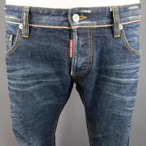 DSQUARED2 Size 34 Washed Indigo Selvedge Distressed Denim Jeans DSQUARED2