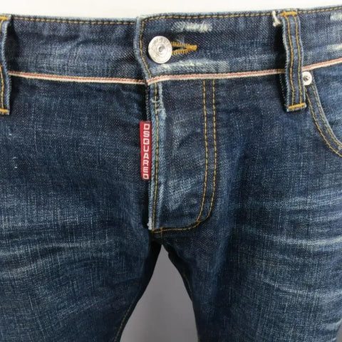 DSQUARED2 Size 34 Washed Indigo Selvedge Distressed Denim Jeans DSQUARED2
