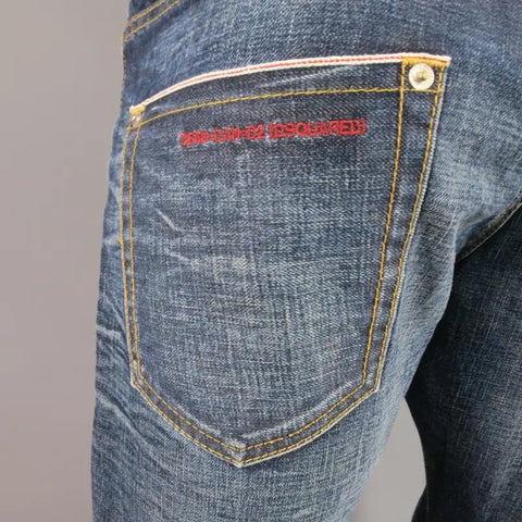 DSQUARED2 Size 34 Washed Indigo Selvedge Distressed Denim Jeans DSQUARED2
