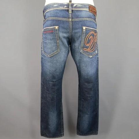 DSQUARED2 Size 34 Washed Indigo Selvedge Distressed Denim Jeans DSQUARED2