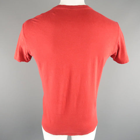 DSQUARED2 Size M Red Solid Cotton / Linen V-neck T-shirt DSQUARED2
