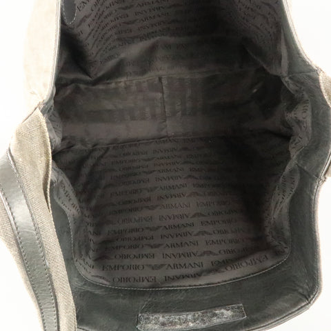 EMPORIO ARMANI Charcoal Coated Canvas Leather Patch Oversized Tote Bag