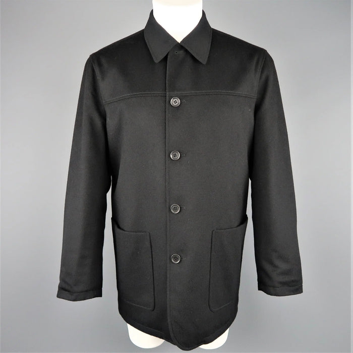 ERMENEGILDO ZEGNA 38 Black Solid Wool / Cashmere Reversible Car Coat
