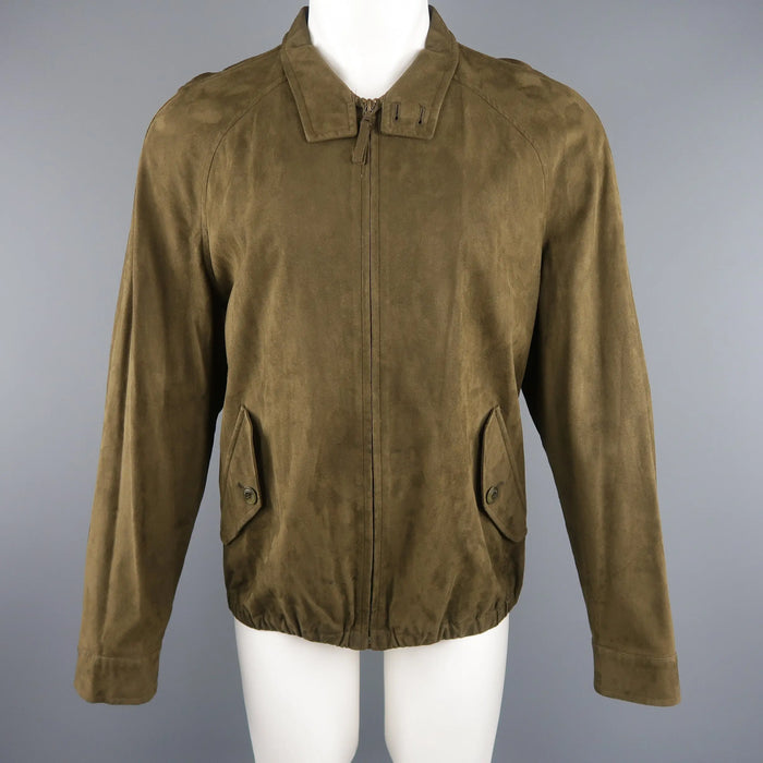 ERMENEGILDO ZEGNA 40 Olive Solid Polyamide Jacket