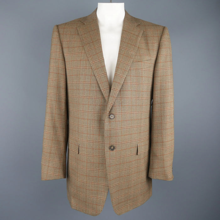ERMENEGILDO ZEGNA 48 Taupe Window Pane Plaid Wool Notch Lapel Sport Coat