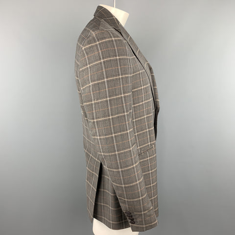 ETRO Size 40 Grey Plaid Wool Elastane Notch Lapel Sport Coat