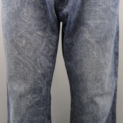ETRO Size 32 Indigo Paisley Denim Button Fly Jeans