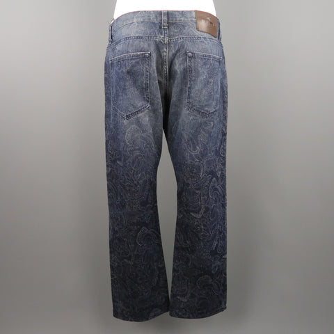 ETRO Size 32 Indigo Paisley Denim Button Fly Jeans