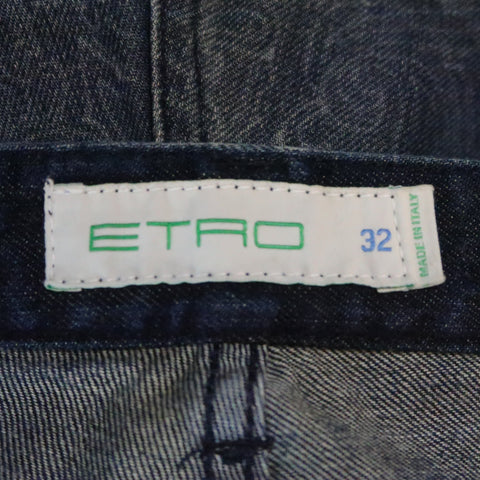 ETRO Size 32 Indigo Paisley Denim Button Fly Jeans