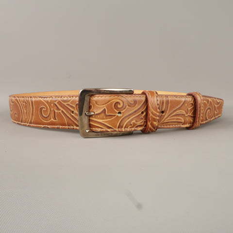 ETRO Size 34 Tan Leather & Silver Tone Buckle Belt