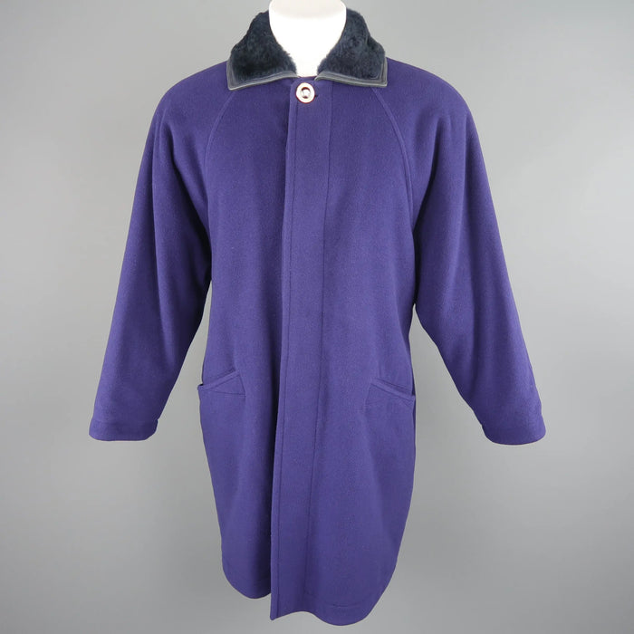 GIANNI VERSACE 36 Purple Wool Fur Collar Medusa Button Coat