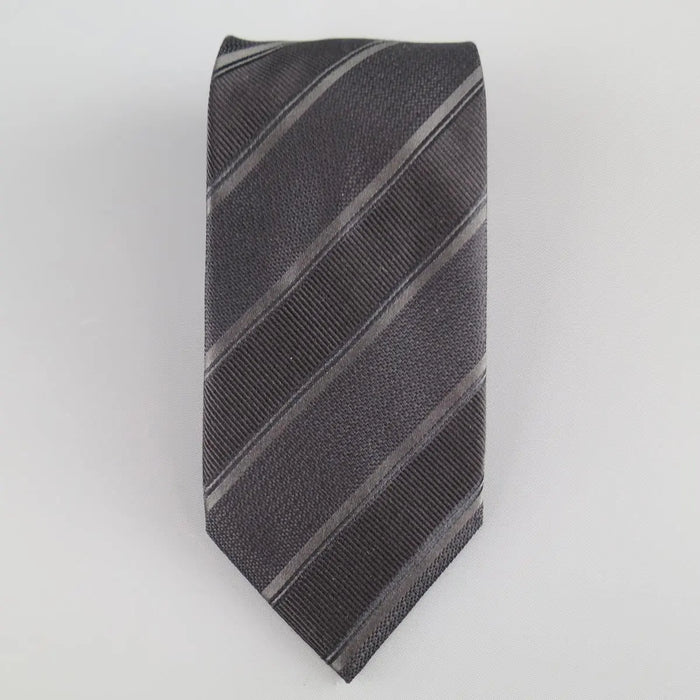 GIORGIO ARMANI Black on Black Diagonal Striped Silk Tie