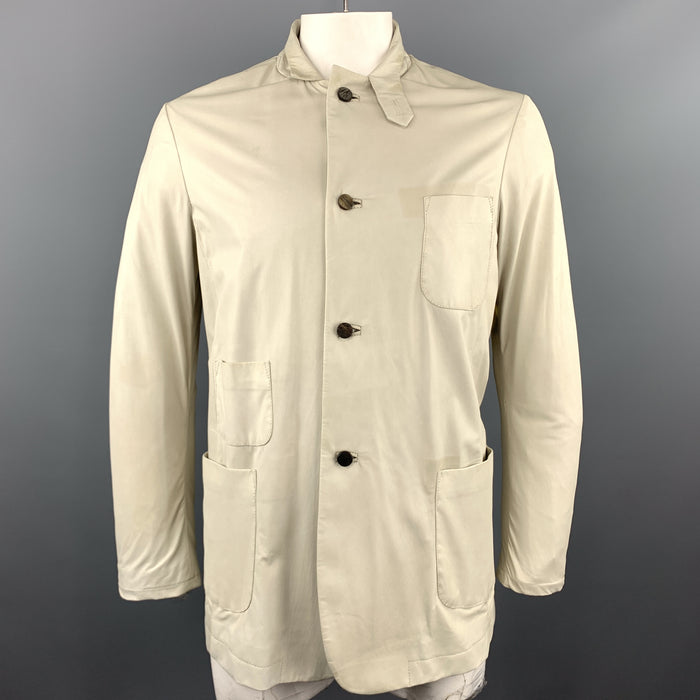 GIORGIO BRATO 42 Ivory Soft Leather Patch Pocket Tab Collar Jacket
