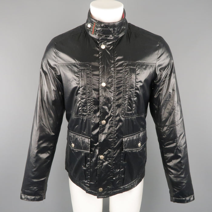 GUCCI 36 Black Shiny High Collar Puff Jacket