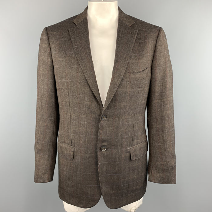ISAIA US 42 / IT 52 Brown Plaid Wool Sport Coat