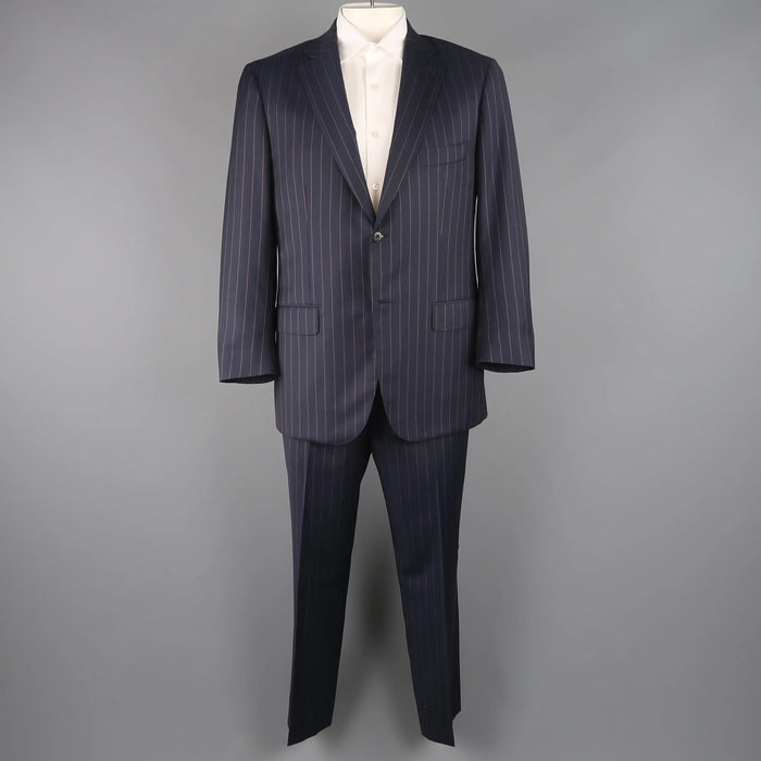 ISAIA 44 Regular Navy Striped Wool Single Breasted Notch Lapel Suit