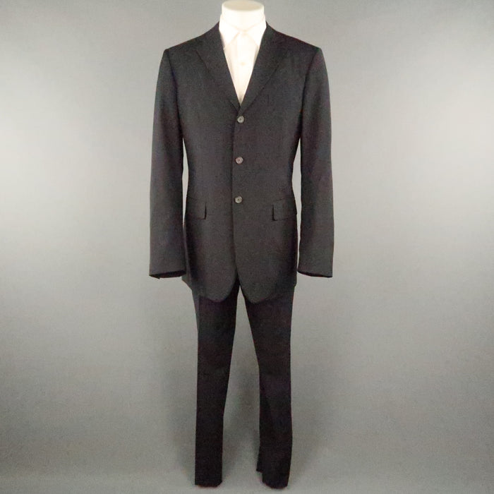 JIL SANDER Chest Size 40 Black Solid Virgin Wool Notch Lapel 36 36 Suit