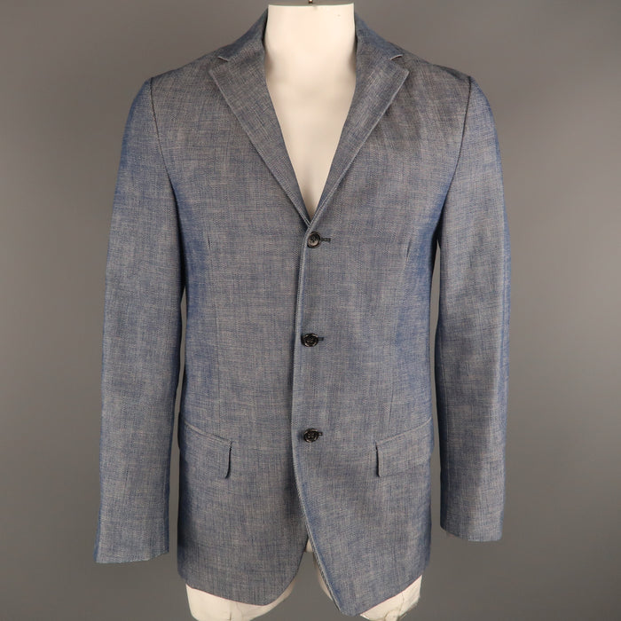 JIL SANDER 40 Indigo Textured Cotton Notch Lapel Sport Coat
