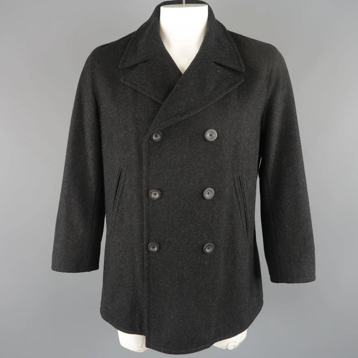 JIL SANDER 42 Charcoal Wool Double Breasted Pea Coat