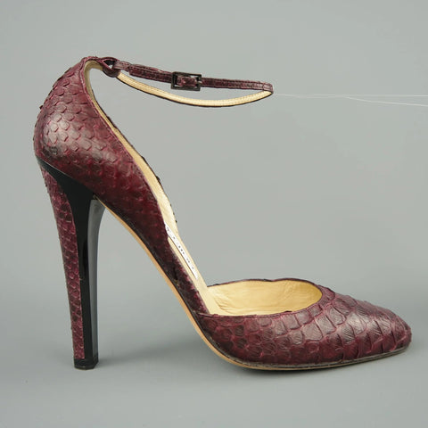 JIMMY CHOO Size 10 Plum Snake Skin Ankle Strap Pumps JIMMY CHOO
