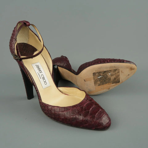 JIMMY CHOO Size 10 Plum Snake Skin Ankle Strap Pumps JIMMY CHOO