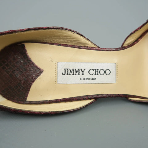 JIMMY CHOO Size 10 Plum Snake Skin Ankle Strap Pumps JIMMY CHOO