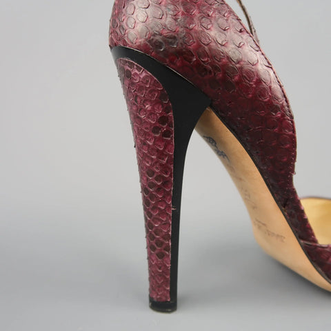 JIMMY CHOO Size 10 Plum Snake Skin Ankle Strap Pumps JIMMY CHOO