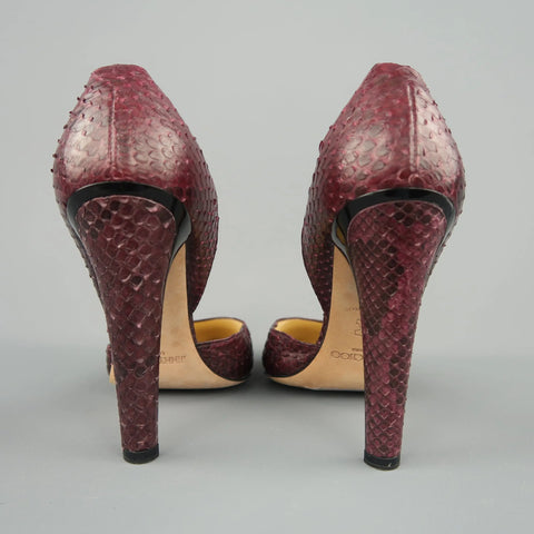 JIMMY CHOO Size 10 Plum Snake Skin Ankle Strap Pumps JIMMY CHOO
