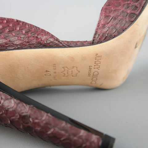 JIMMY CHOO Size 10 Plum Snake Skin Ankle Strap Pumps JIMMY CHOO