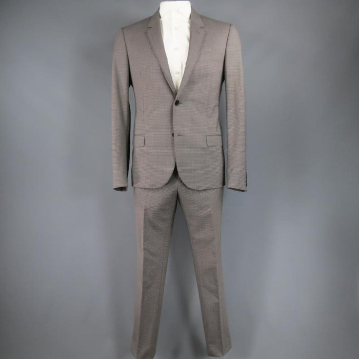 LANVIN 42 Regular Plaid Grey Wool Blend Suit