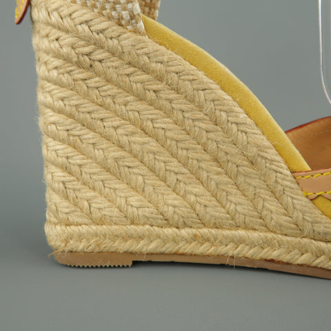 LOUIS VUITTON Size 9.5 Yellow Suede Tied Ankle Strap Espadrille Wedges