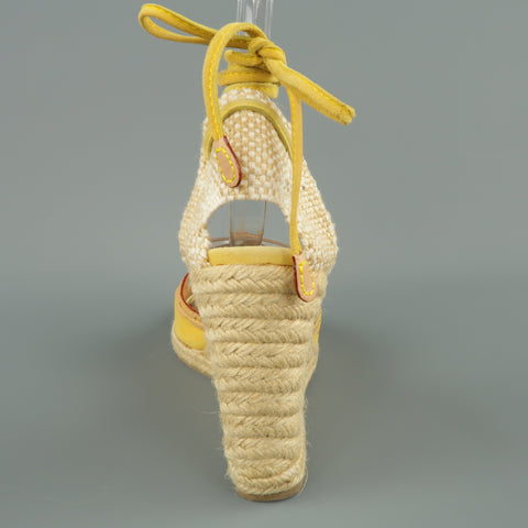 LOUIS VUITTON Size 9.5 Yellow Suede Tied Ankle Strap Espadrille Wedges