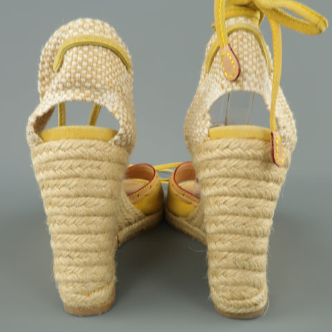 LOUIS VUITTON Size 9.5 Yellow Suede Tied Ankle Strap Espadrille Wedges