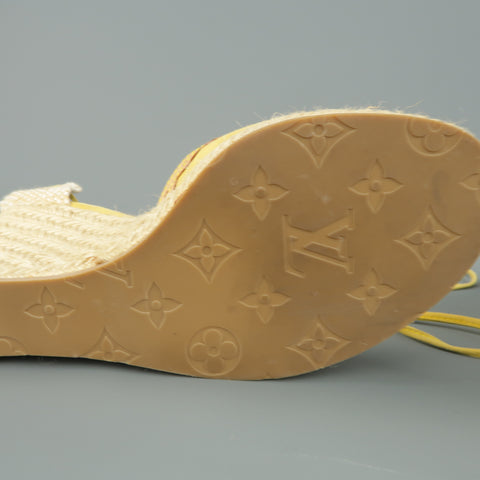 LOUIS VUITTON Size 9.5 Yellow Suede Tied Ankle Strap Espadrille Wedges