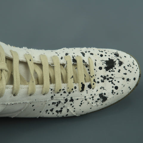 MAISON MARGIELA Size 11 White Ink Splattered Canvas High Top Trainer Sneakers
