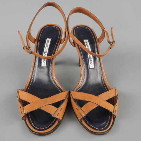 MANOLO BLAHNIK Size 6 Tan Suede X Strap Sandals